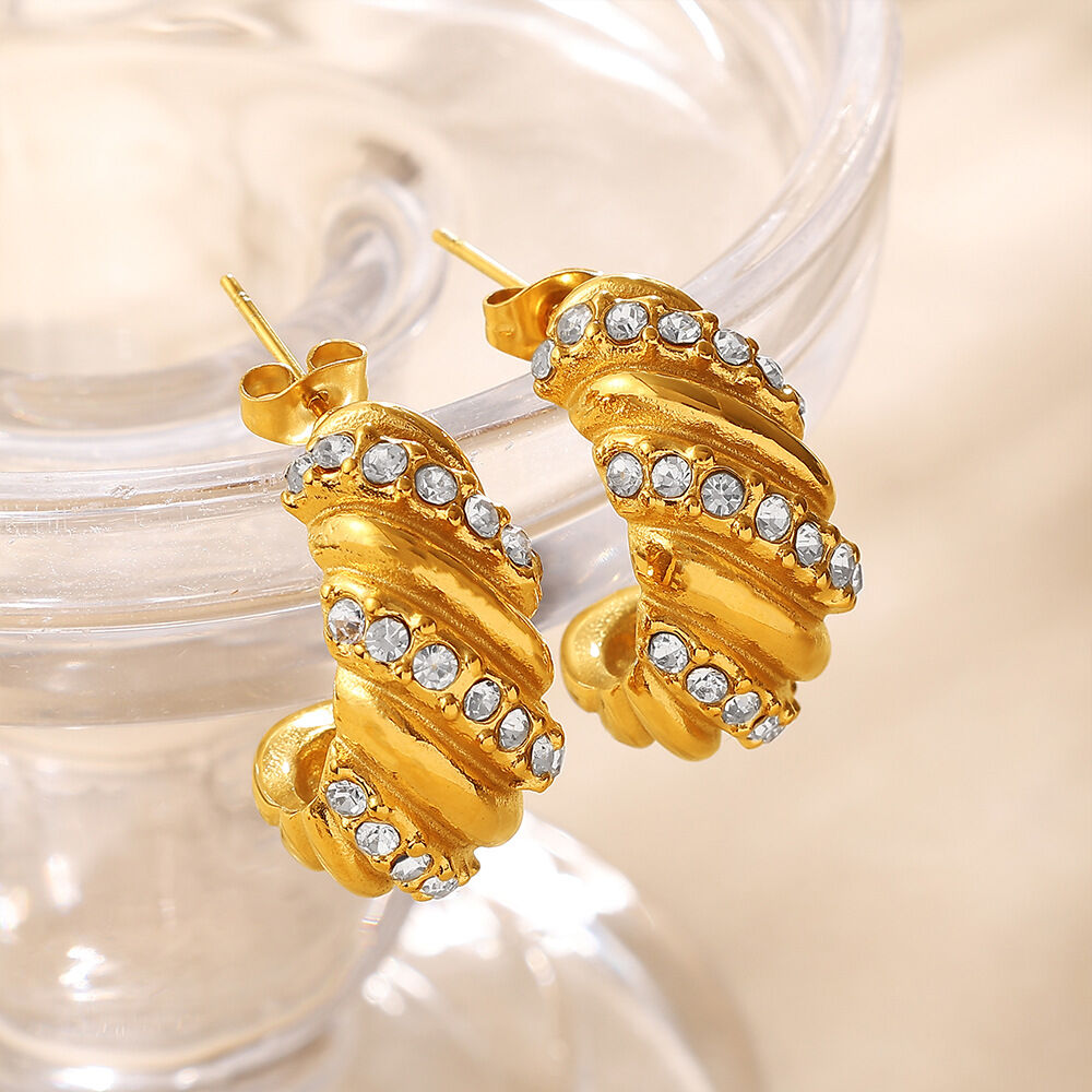 Simple Series Daily Ohrstecker für Damen, unregelmäßige Form, Edelstahl, wasserdicht, goldfarben, Strass h5 Bild3