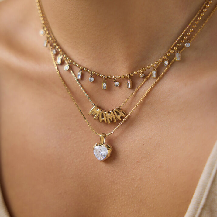 Simple Letter Stainless Steel Waterproof Gold Color Zircon Women's Necklaces Sets Picture3