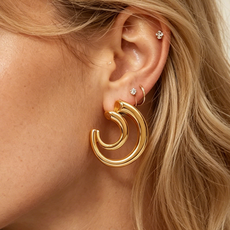Simple Series Circle Lines Stainless Steel Waterproof   Gold Color  Women's Stud Earrings