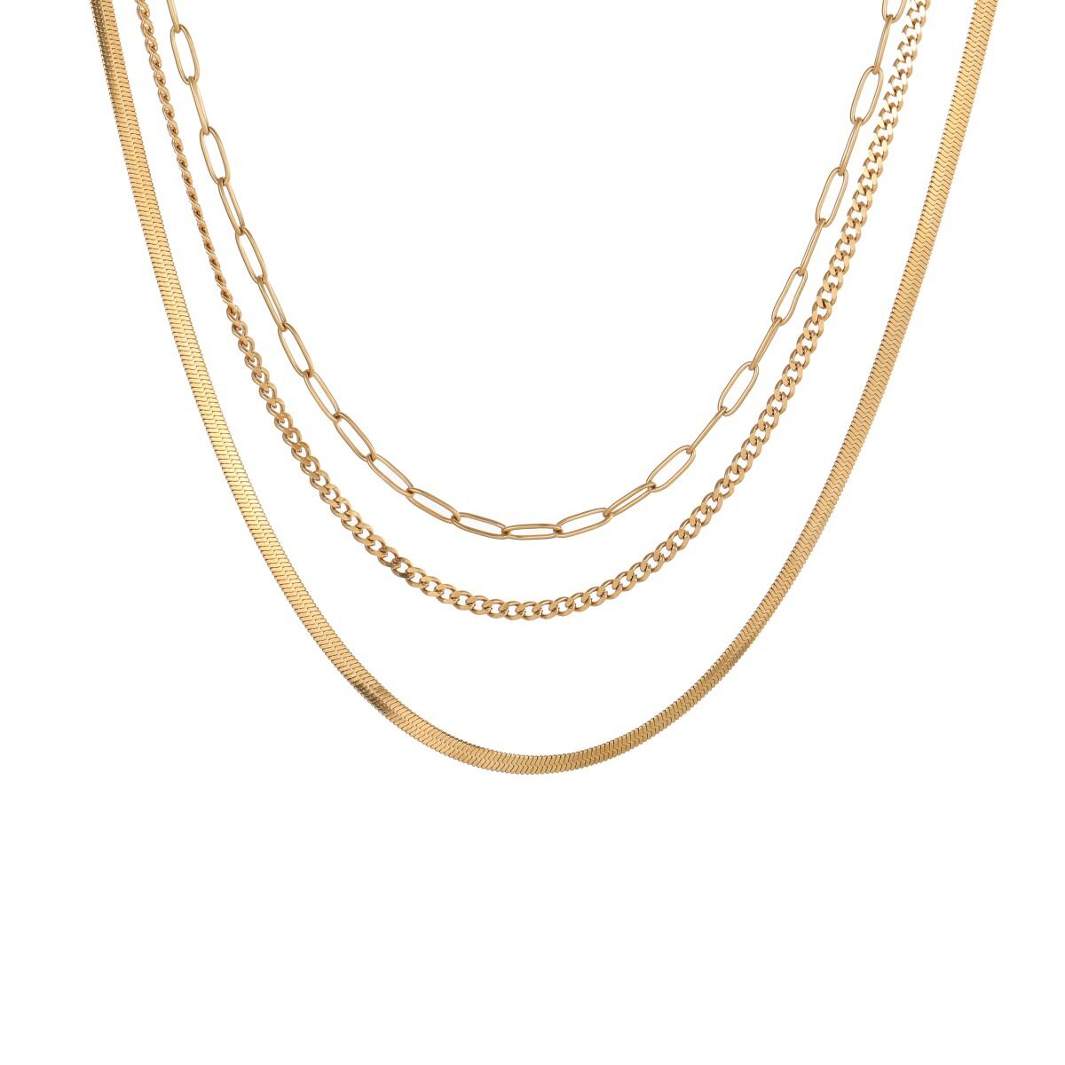 Simple Daily Irregular Shape Patchwork Chain Stainless Steel Waterproof   Gold Color  Women's Chain Necklaces h5 Picture5