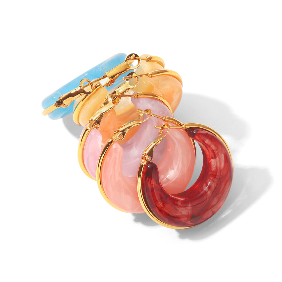 Simple Series Retro Daily Circle Resin Gold Color Women's Hoop Earrings h5Picture6