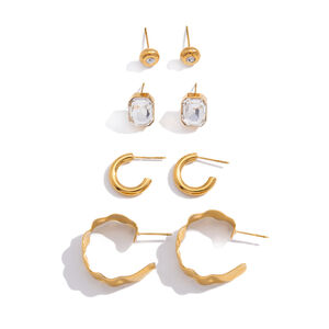 Classic Circle Stainless Steel Waterproof Gold Color Zircon Women's Earring Sets h5 Picture5