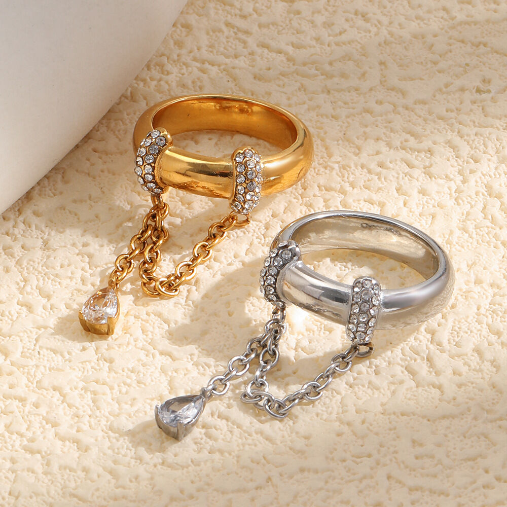 Luxurious Series Punk Tassel Chain Stainless Steel Waterproof   Gold Color  Statement Rings