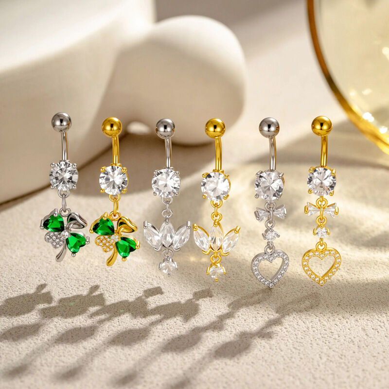 Luxuriöses, schlichtes Herz-Blatt-Bauchnabelpiercing in Kupfer-Gold-Farbe mit Zirkonia h5 Bild6