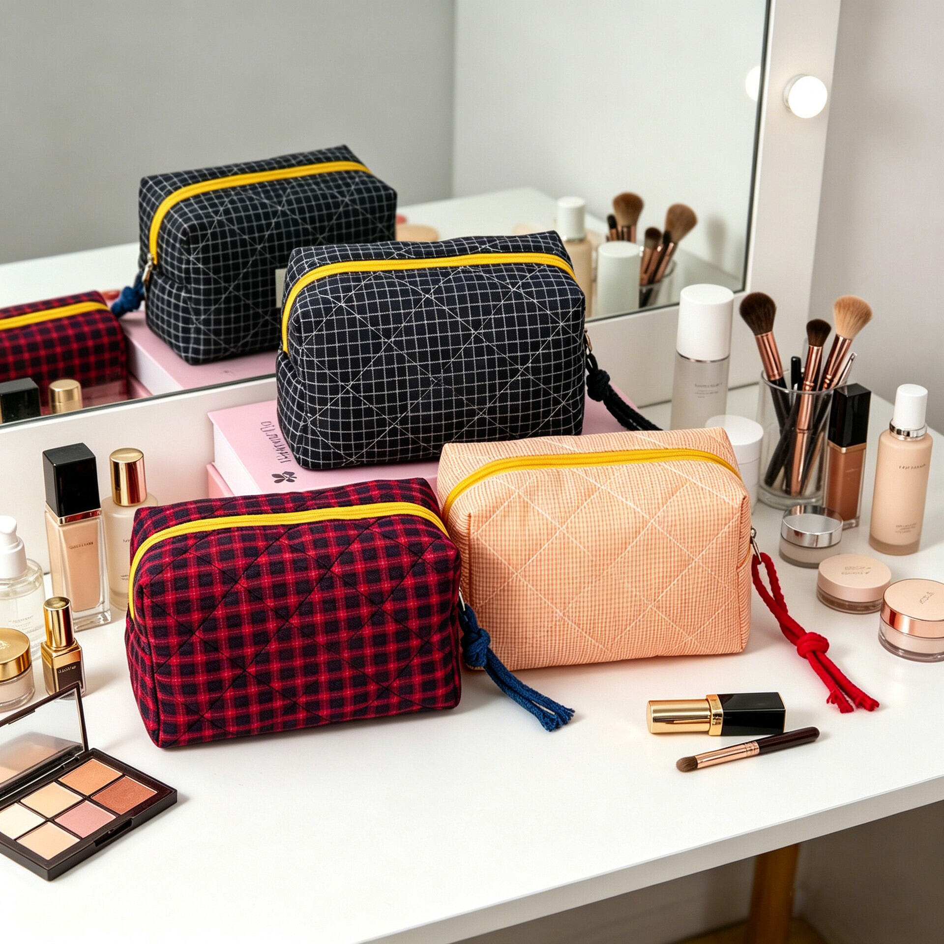 Simple Series Casual Plaid Polyester Women's Makeup Bags Picture3