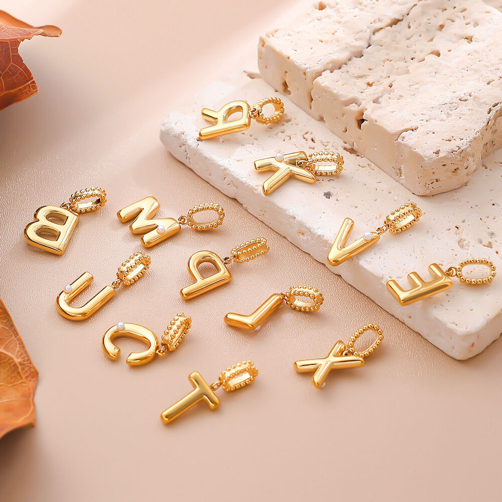 Simple Series Daily Letter Stainless Steel Waterproof Gold Color Pendants h5 Picture2