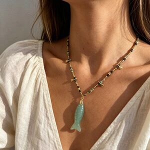Vacation Beads Fish Stainless Steel Waterproof Gold Color Women's Beaded Necklaces h5 Picture3