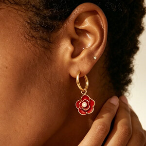 Simple Series Daily Flower Stainless Steel Waterproof Gold Color Women's Hoop Earrings h5 Picture3