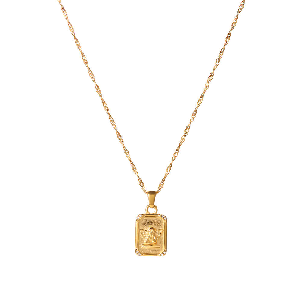 Simple Series Retro Angel Stainless Steel Waterproof Gold Color Women's Pendant Necklaces h5Picture5