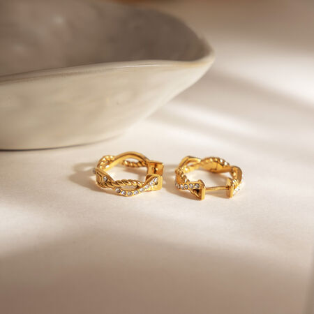 Simple Thread Stainless Steel Waterproof Gold Color Rhinestone Women's Hoop Earrings