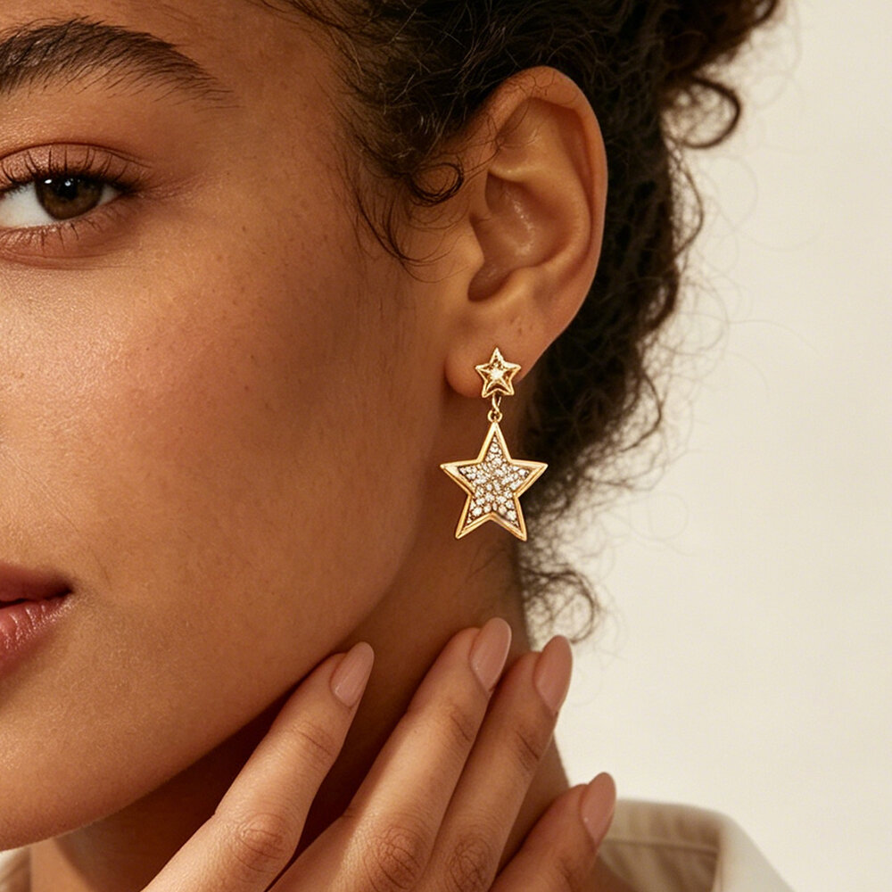 Simple Series Daily Star Stainless Steel Waterproof Gold Color Women's Stud Earrings h5Picture4