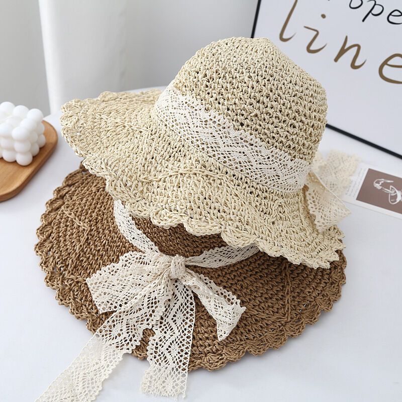 Romantic Series Daily Bow Knot Solid Color Raffia Women's Straw Hats