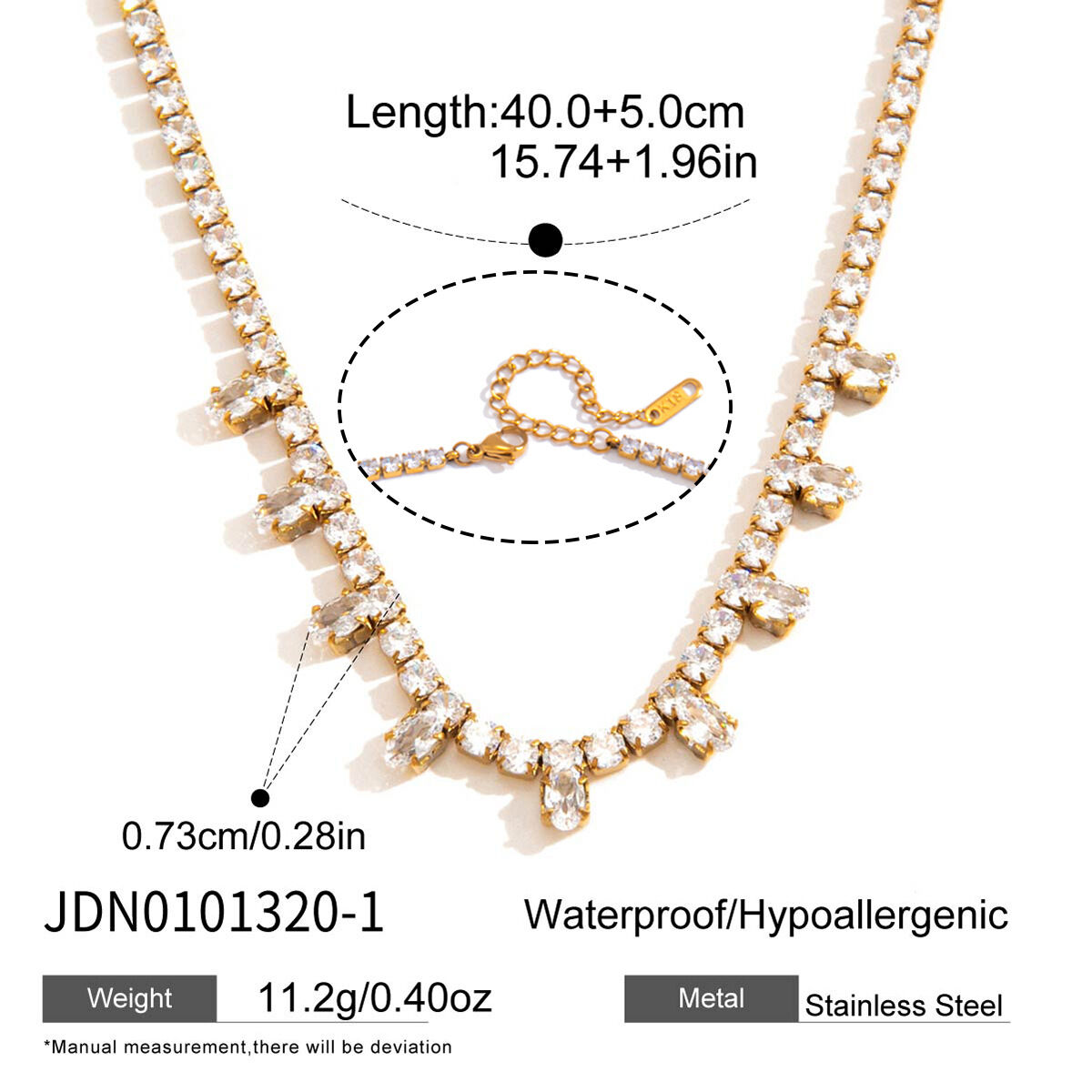 Luxurious Elegant Chain Stainless Steel Waterproof Gold Color Zircon Women's Chain Necklaces 