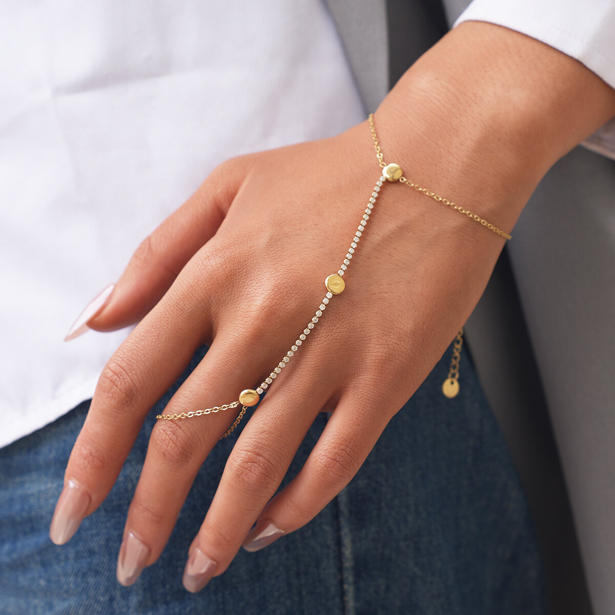 Simple Series Daily Circle Stainless Steel Waterproof   Gold Color  Women's Hand Chain