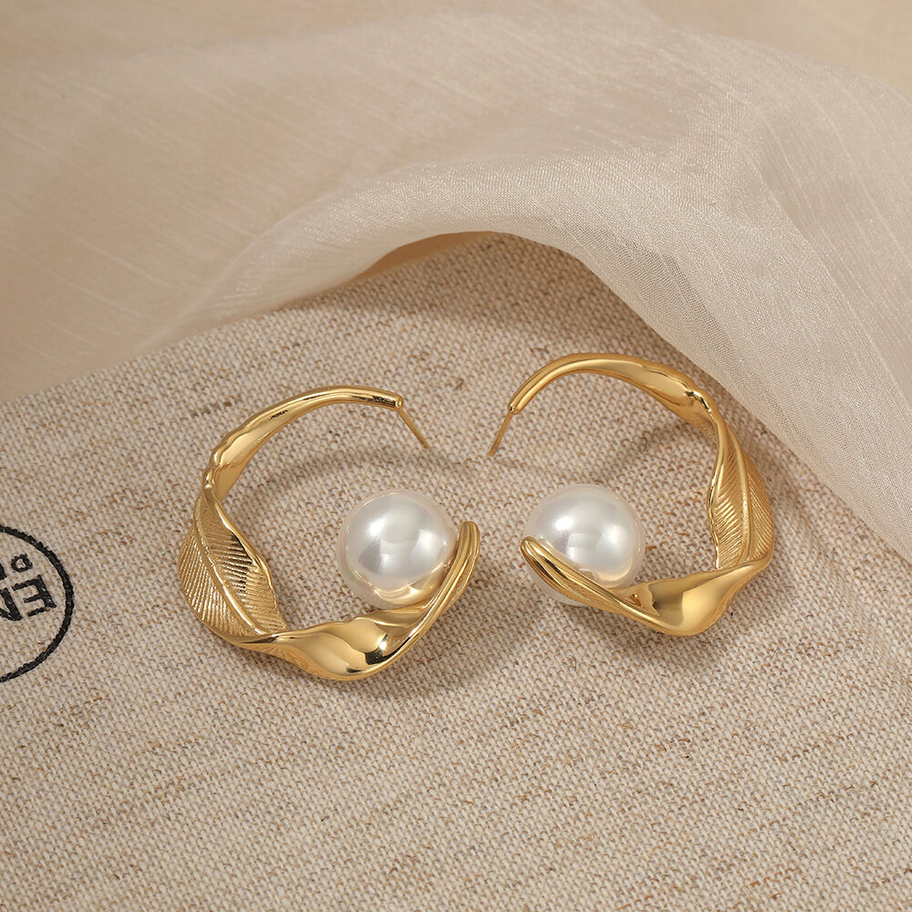 Boucles d'oreilles puces rétro en acier inoxydable, imperméables, couleur or, avec perles, pour femmes 2
