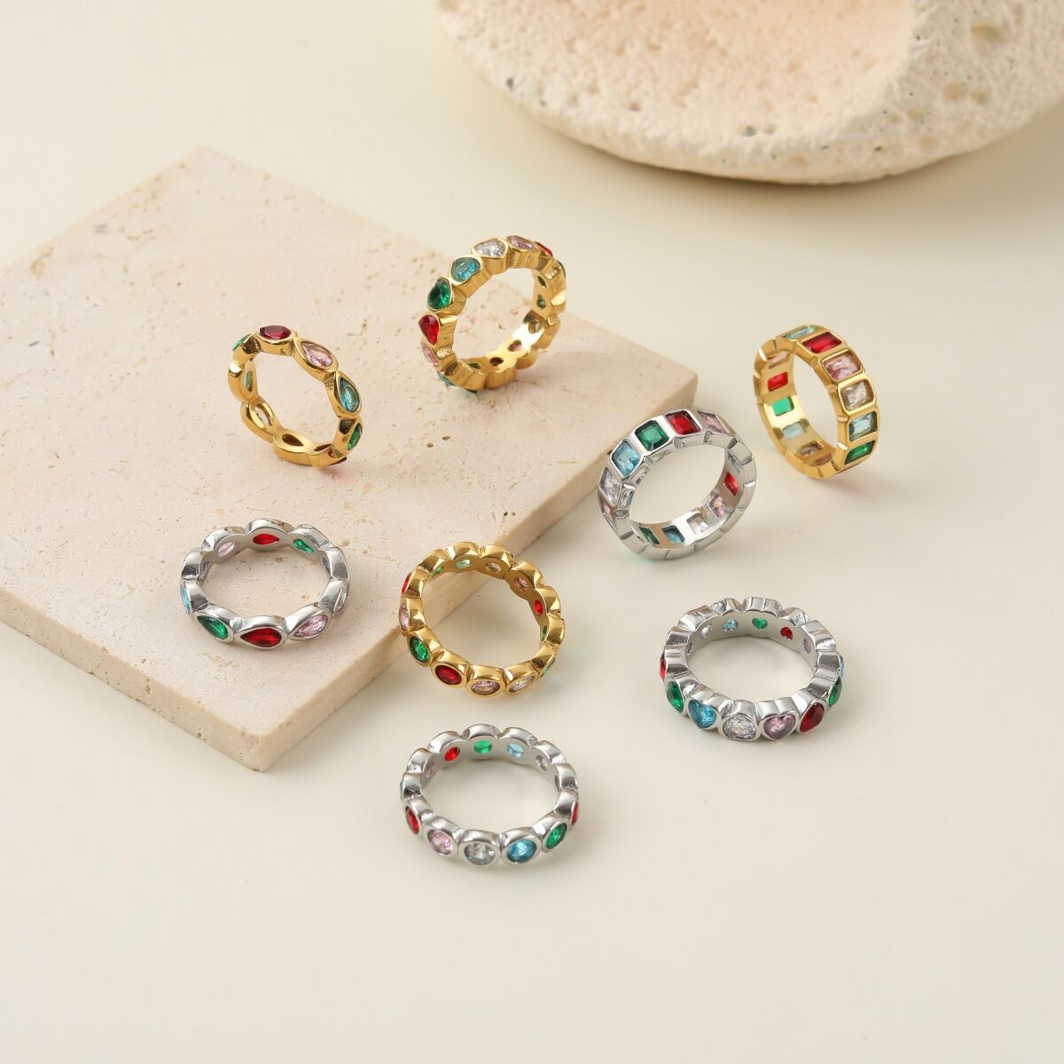 Luxury Irregular Shape Stainless Steel Gold Color Waterproof  Statement Rings h5 Picture2