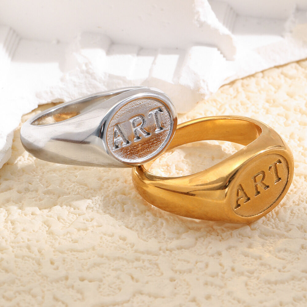 Simple Series Daily Letter Stainless Steel Waterproof Signet Rings h5 Picture3