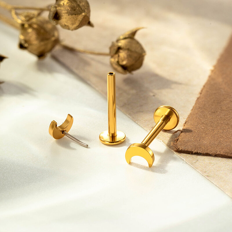 Simple Moon Stainless Steel Waterproof   Gold Color  Women's Piercing Earrings 2
