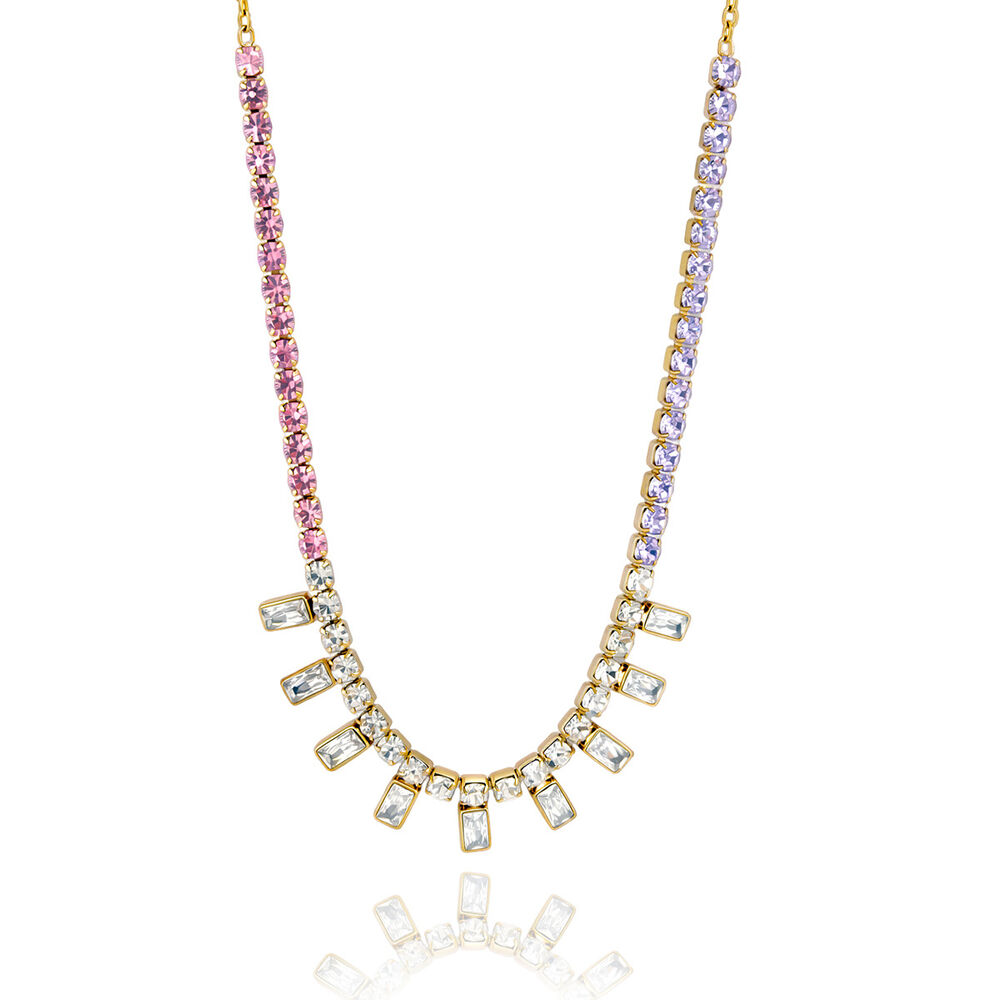 Luxurious Rectangle Stainless Steel Waterproof Gold Color Zircon Women's Pendant Necklaces h5Picture5