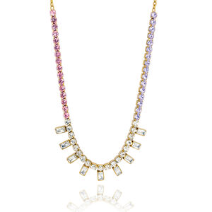 Luxurious Rectangle Stainless Steel Waterproof Gold Color Zircon Women's Pendant Necklaces h5 Picture5