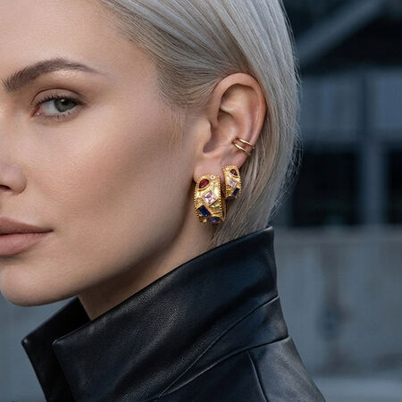 Elegant Circle Stainless Steel Waterproof Gold Color Zircon Women's Stud Earrings 2