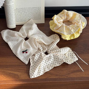 Simple Series Casual Flower Plaid Polka Dots Mixed Color Cherry Cotton Scrunchies h5 Picture2