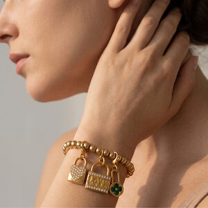 Simple Series Daily Lock Stainless Steel Waterproof Gold Color Rhinestone Women's Pendants h5 Picture4