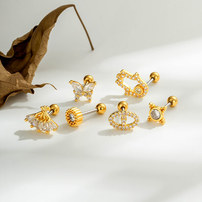 Einfache Ohrringe mit Schlangen- und Schmetterlingsmotiv in Kupfer- und Goldfarbe mit Zirkonia