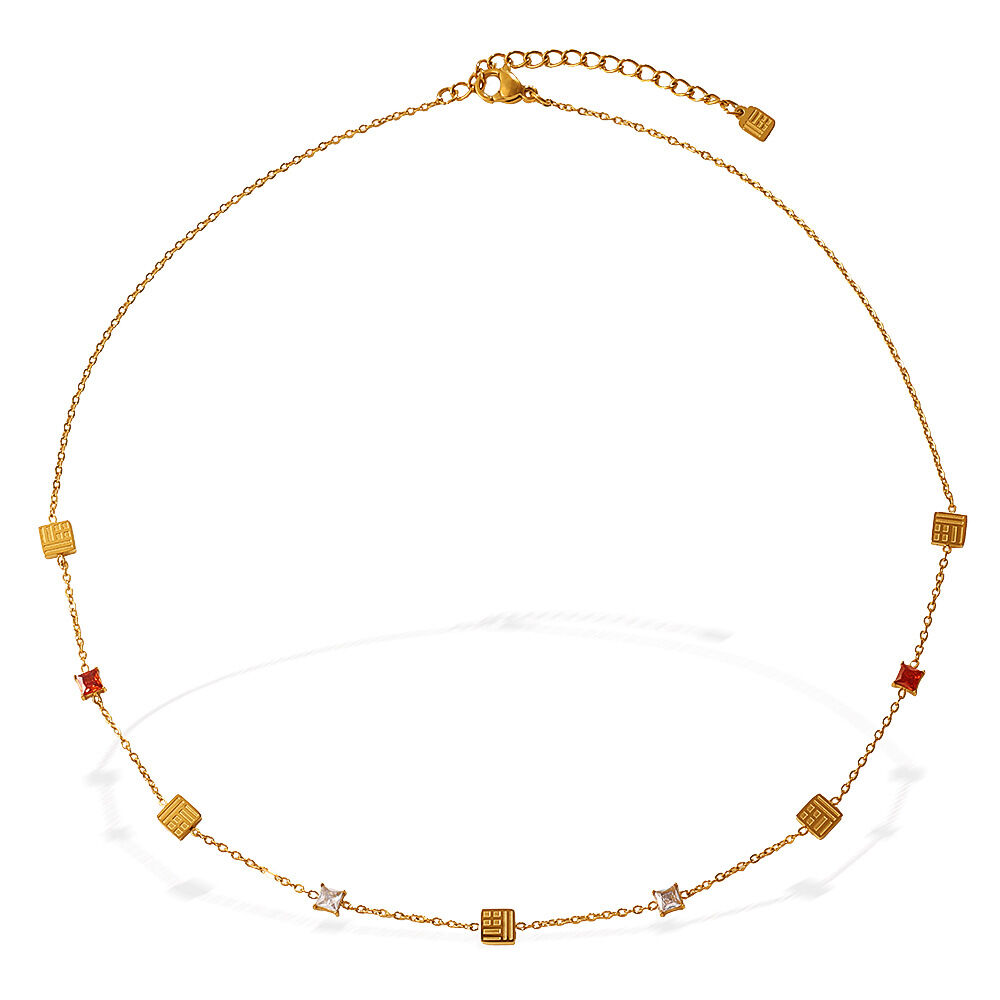 Luxury Daily Chain Rectangle Stainless Steel Waterproof Gold Color Zircon Women's Pendant Necklaces h5Picture5