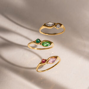 Simple Droplet Stainless Steel Waterproof Gold Color Zircon Women's Gemstone Rings h5 Picture2