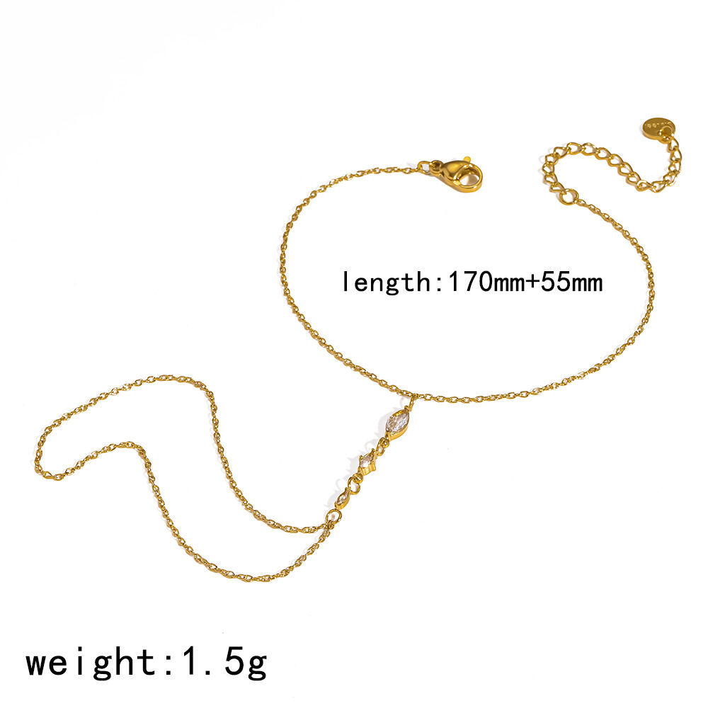 Chaîne de poignet pour femme en acier inoxydable doré, imperméable, de forme géométrique simple et ornée de strass h5 
