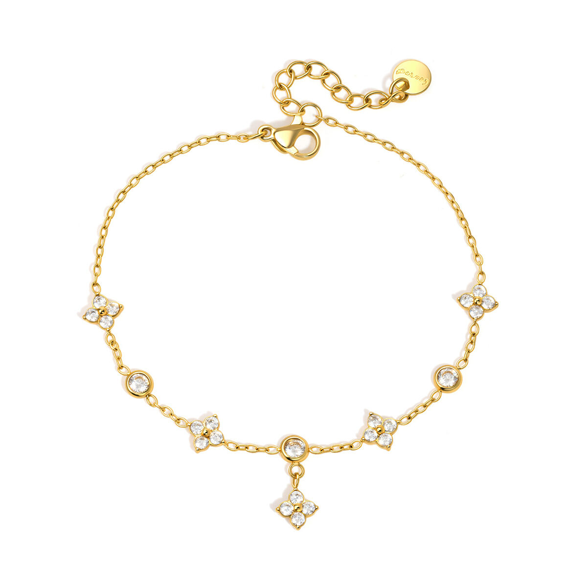Elegante Damenhandkette aus Edelstahl mit Kleeblattmotiv, wasserdicht, goldfarben, mit Zirkonia. h5 Bild6