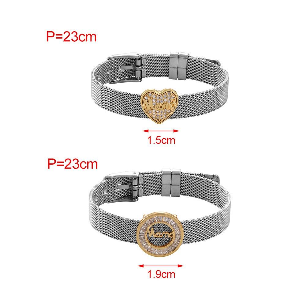 Simple Series Retro Buchstaben Herz Kreis Titanstahl Goldfarbe Zirkon Damen Kettenarmbänder h5 Bild4