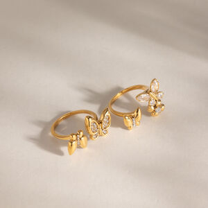 Romantic Series Sweet Butterfly Stainless Steel Waterproof Gold Color Zircon Statement Rings h5 Picture4