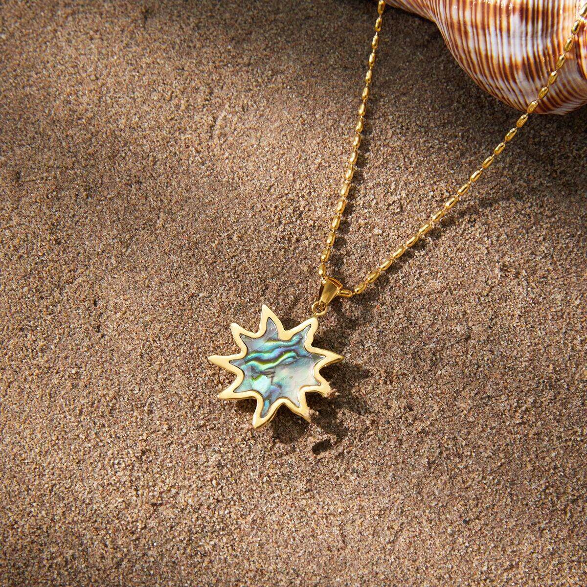 Set di collane da donna in acciaio inossidabile color oro, stile oceanico, impermeabili, con conchiglie, perfette per le vacanze. h5 Immagine5