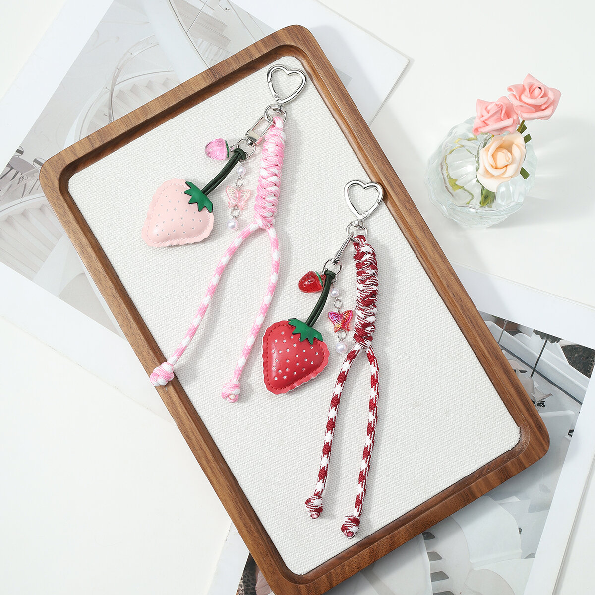 Simple Series Sweet Solid Color Strawberry Butterfly PU Women's Bag Charms 2