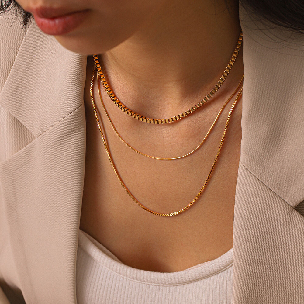Simple Series Daily Chain Stainless Steel Waterproof Gold Color Women's Layered Necklaces h5Picture4