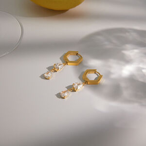 Simple Droplet Stainless Steel Waterproof Gold Color Zircon Women's Drop Earrings h5 Picture5
