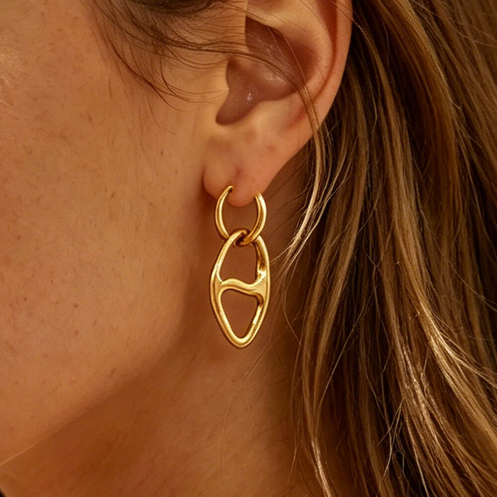 Simple Daily Animal Stainless Steel Waterproof Gold Color Women's Hoop Earrings h5Picture4