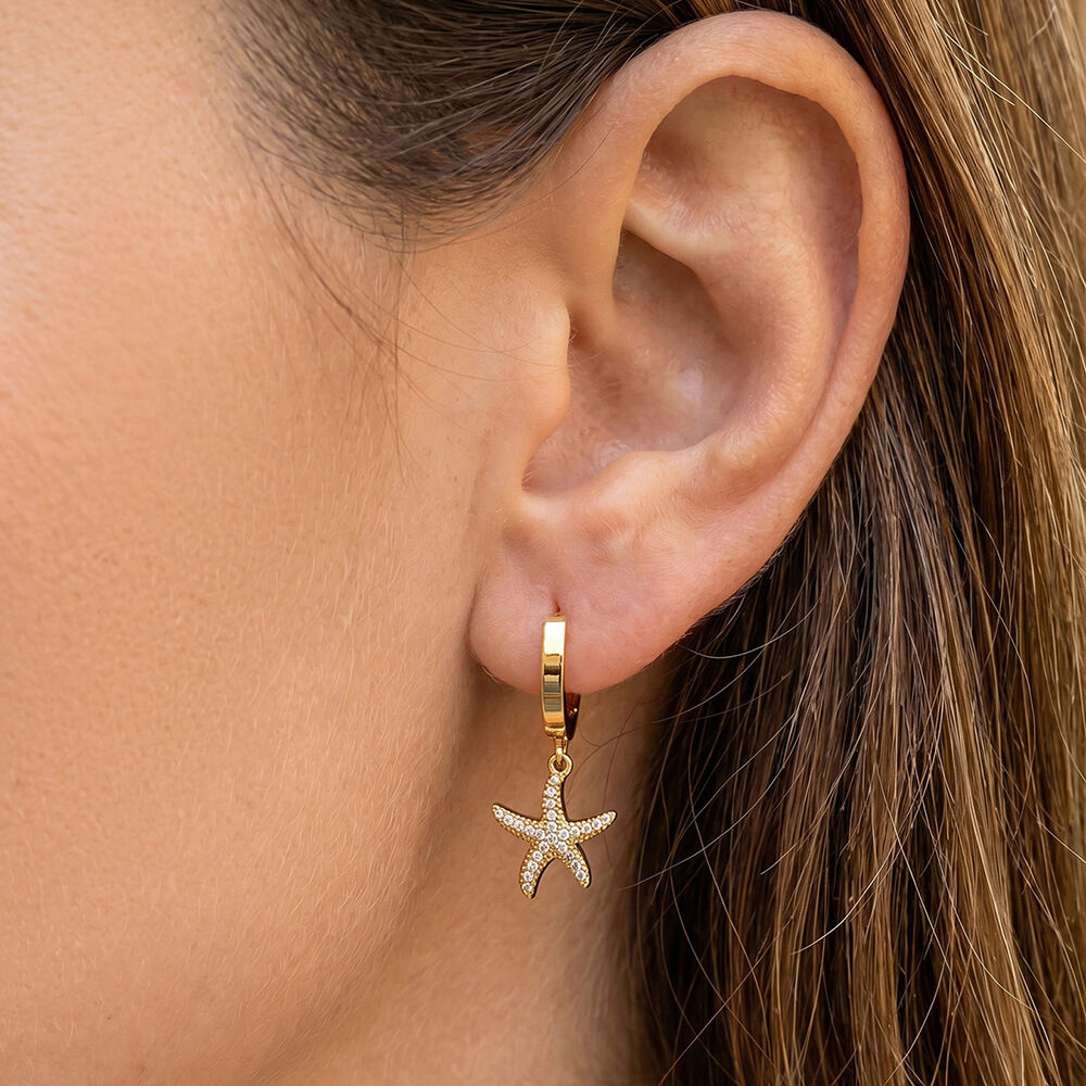 Starfish Stainless Steel Waterproof Gold Color Zircon Women's Drop Earrings h5 Picture2