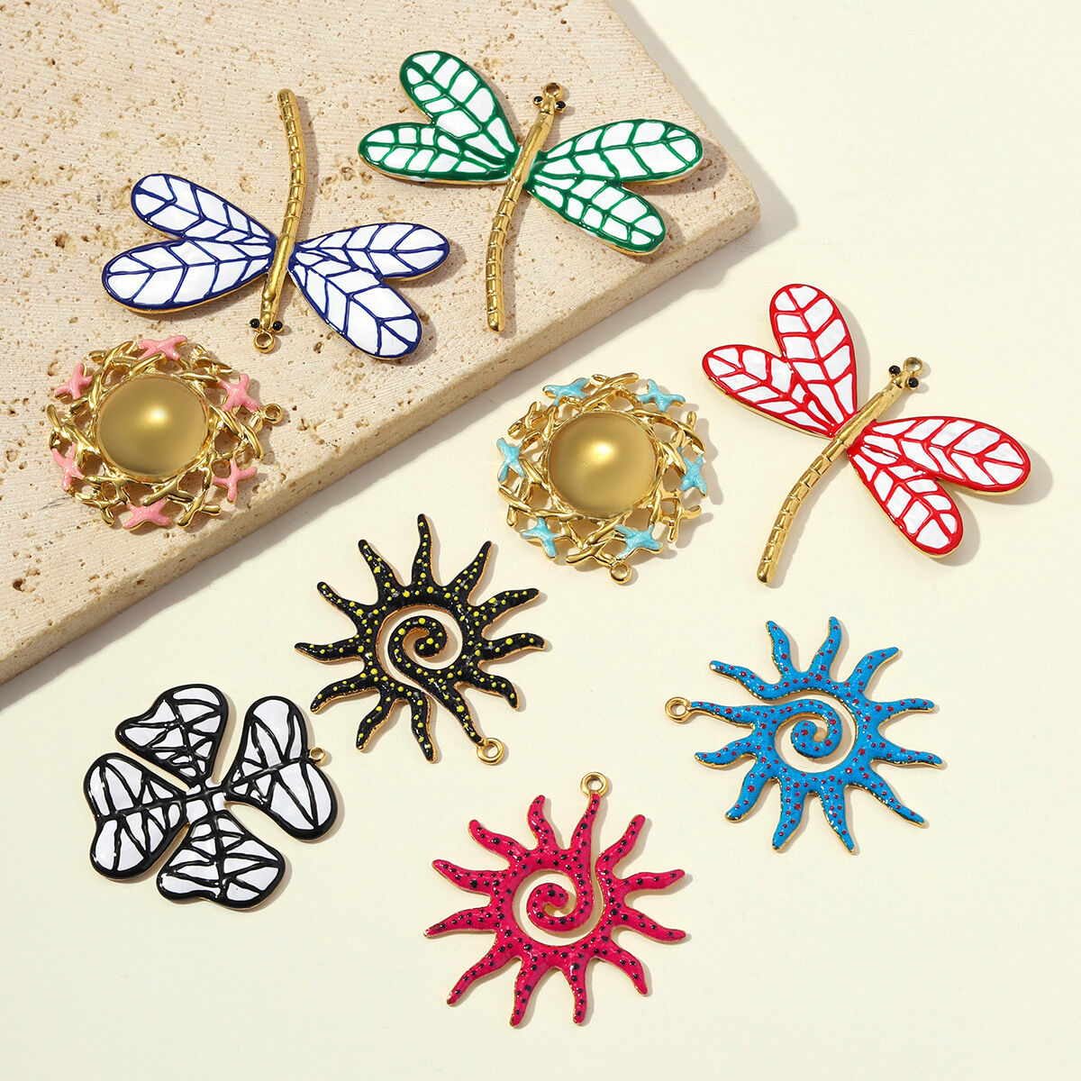 Luxurious Series Diy Dragonfly Sun Plant Stainless Steel Waterproof Gold Color Women's Pendants h5 Picture2
