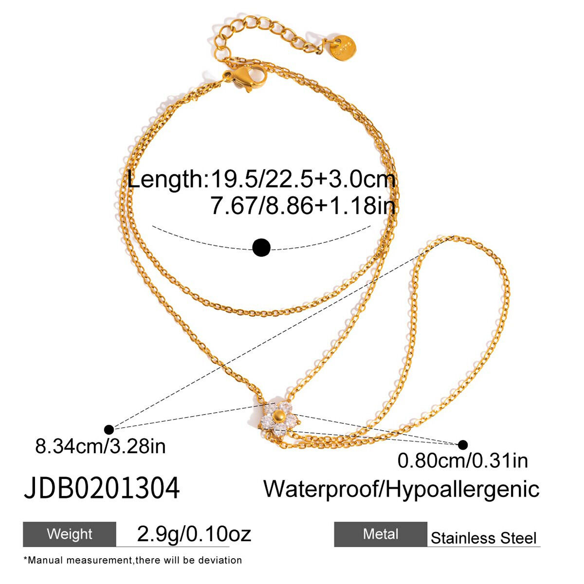 Elegant Flower Chain Stainless Steel Waterproof   Gold Color  Zircon Women's Hand Chain 