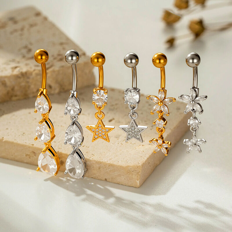 Simple Flower Droplet Bow Knot Star Butterfly Copper   Gold Color  Zircon Navel Piercings h5 Picture6