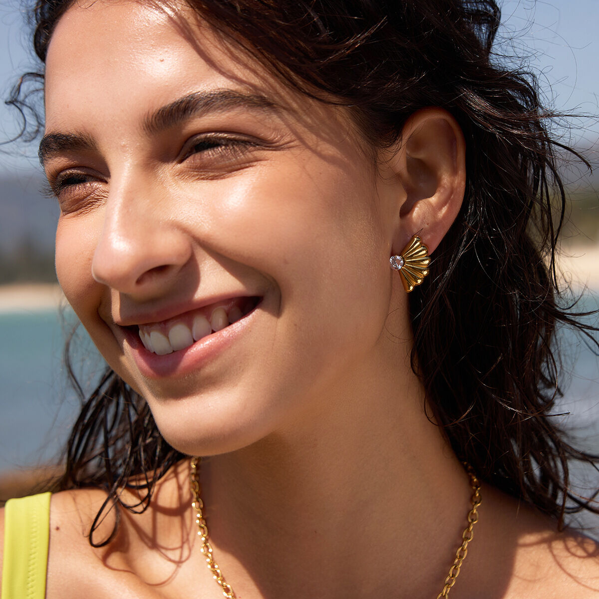 Vacation Shell Stainless Steel Waterproof Gold Color Zircon Women's Stud Earrings h5 Picture3