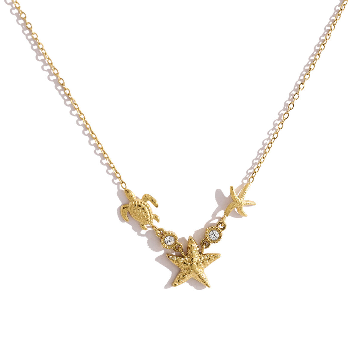Seestern-Anhänger aus Edelstahl, wasserdicht, goldfarben, Kristall, Damenkette h5 Bild5