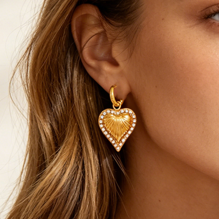 Simple Series Daily Heart Stainless Steel Waterproof   Gold Color  Women's Hoop Earrings
