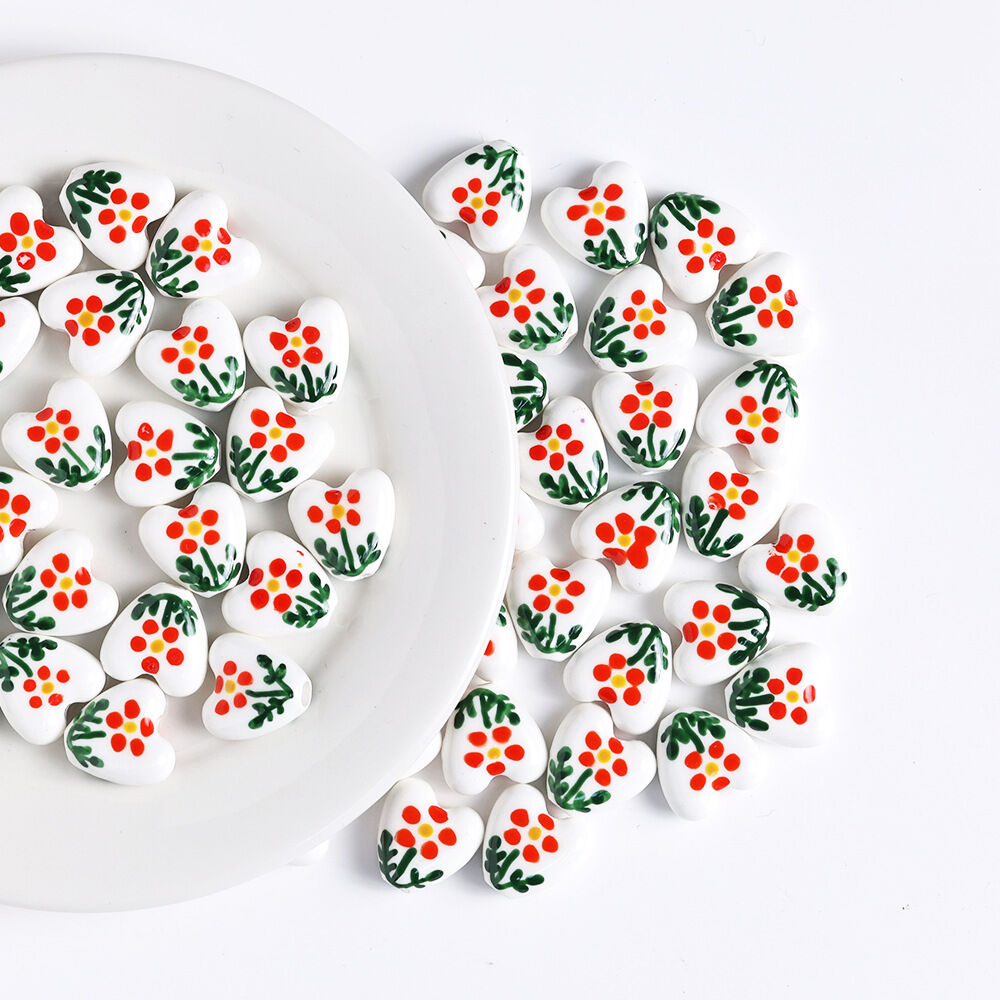 1 Piece Sweet Flower Heart Ceramics Jewelry Beads
