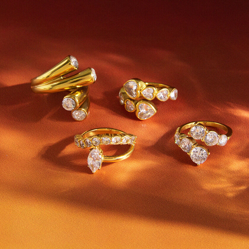 Irregular Shape Stainless Steel Waterproof Gold Color Zircon Women's Gemstone Rings h5Picture4