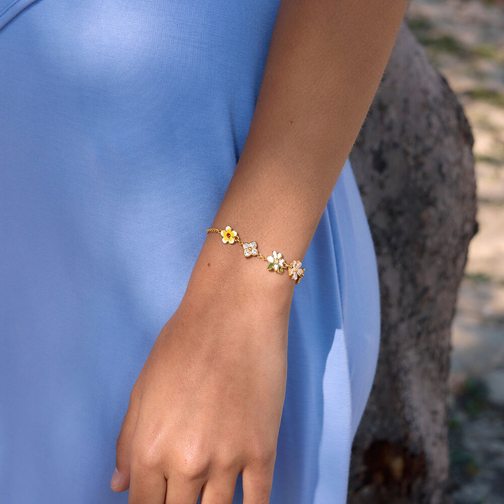 Romantic Series Sweet Flower Stainless Steel Waterproof Gold Color Women's Charm Bracelets h5Picture2
