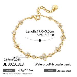 Elegant Flower Stainless Steel Waterproof Gold Color Zircon Women's Hand Chain h5